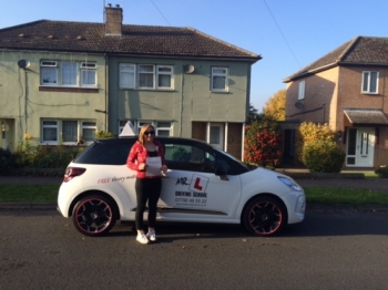 Congratulations to Immy Harris from Newmarket who passed 1st time in Cambridge on the 26-10-15 after taking driving lessons at MRL Driving School
